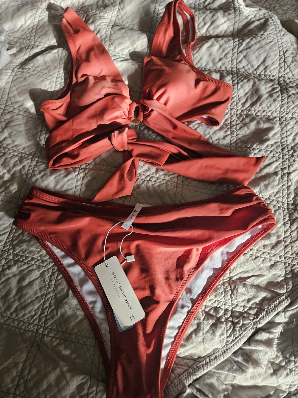 Cupshe Coral Orange Tie-Front Bikini Set